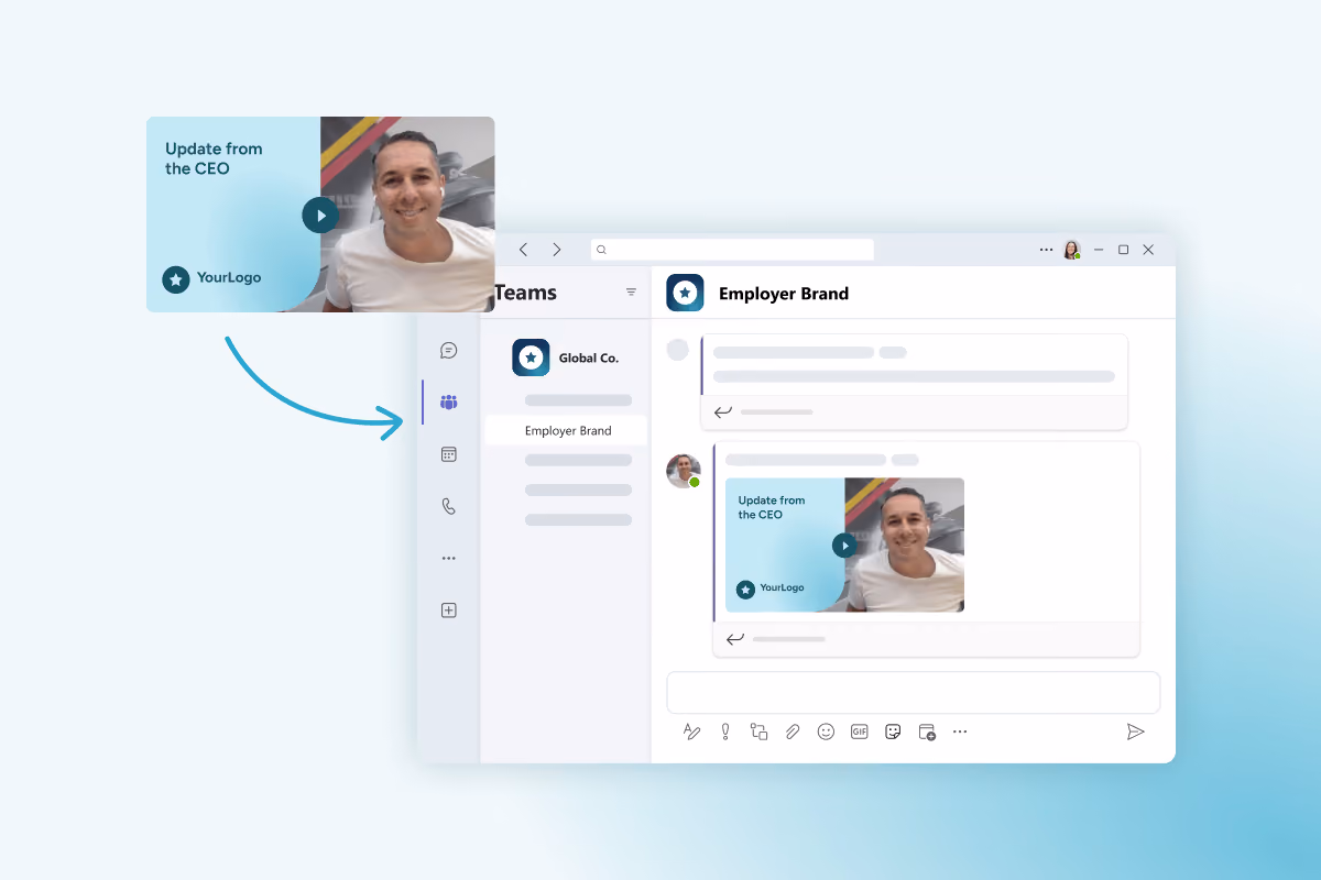 Screenshot of a team chat app showing a video update from the CEO in the Employer Brand channel.