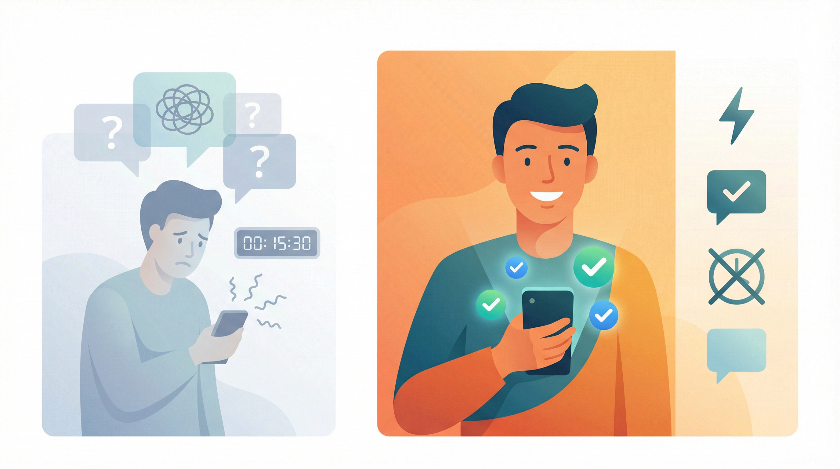 Visual showing customer preferences for AI service: speed, clarity, and no hold time versus traditional phone frustrations