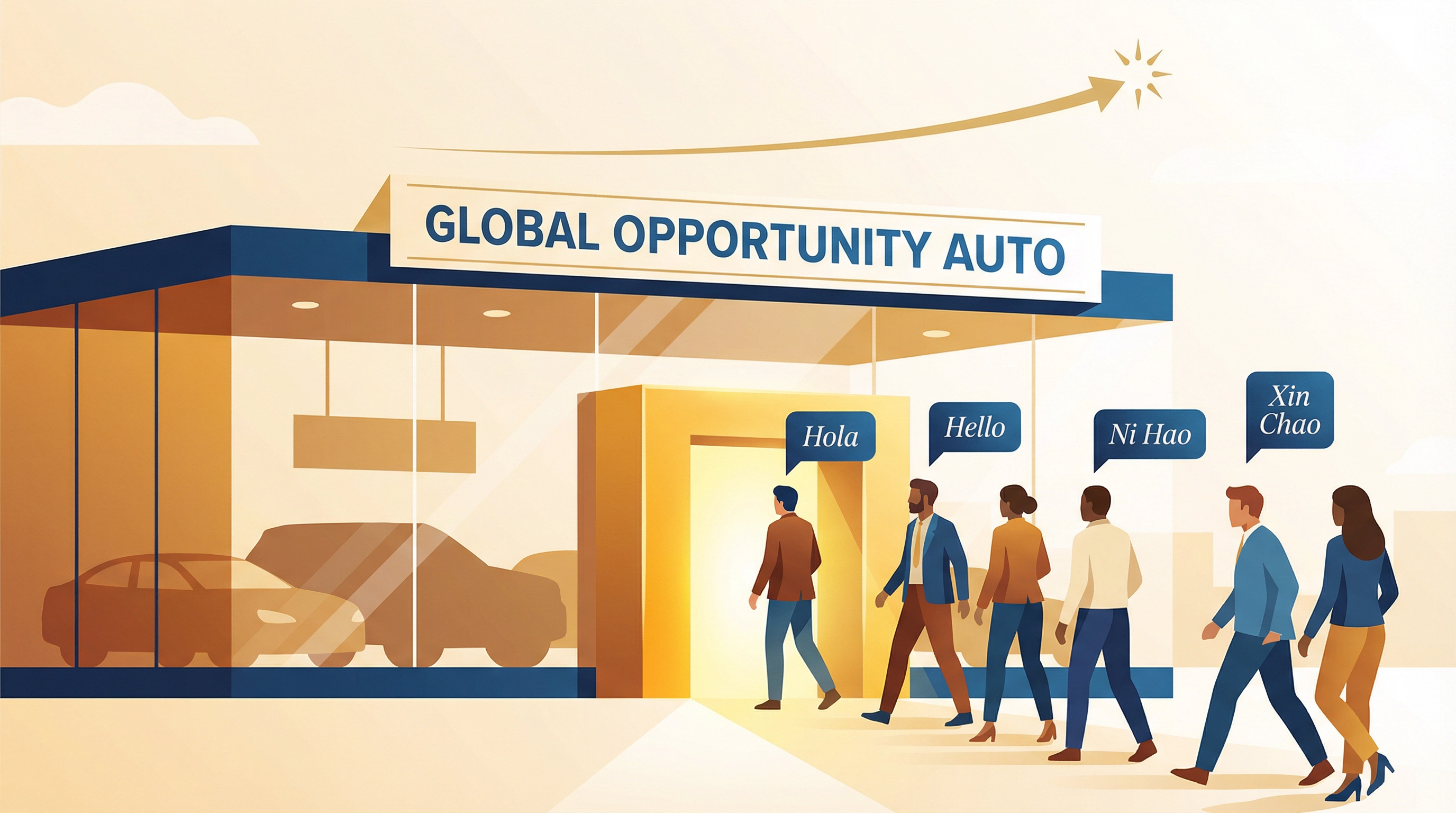 Dealership welcoming diverse multilingual customers representing untapped market opportunity
