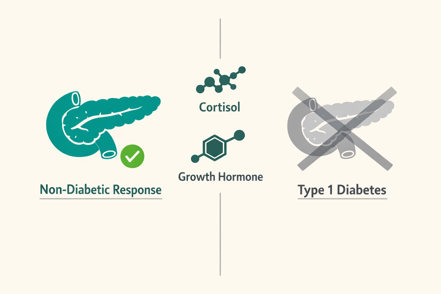Comparison of normal pancreas insulin response versus Type 1 Diabetes dawn effect management