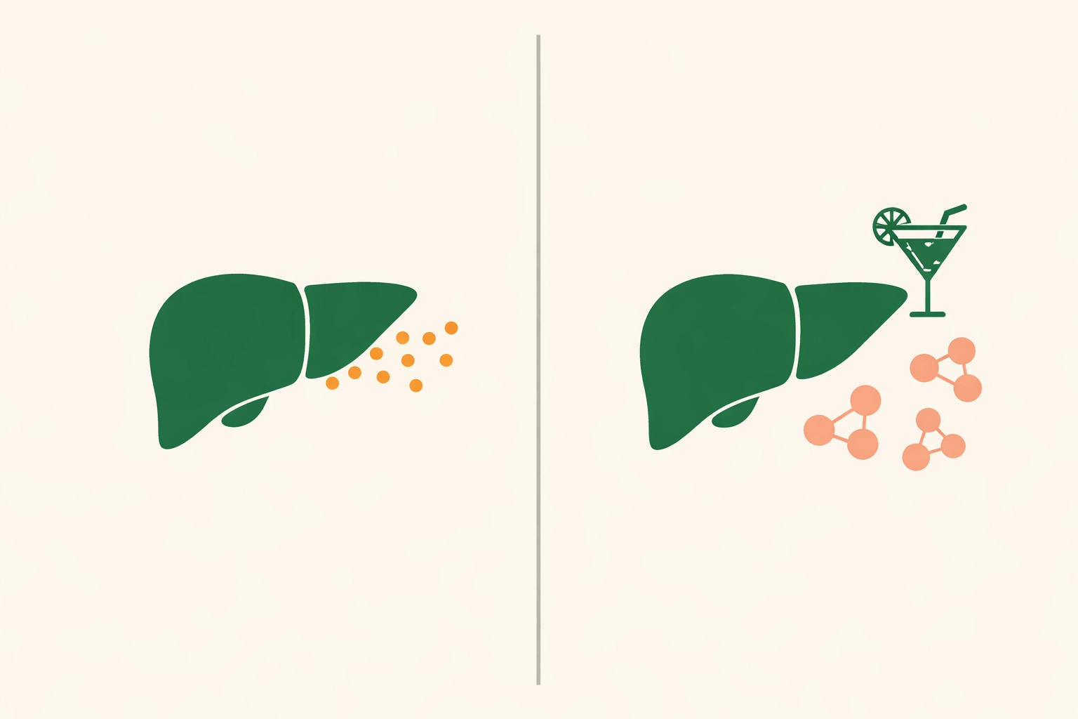 Diagram comparing liver glucose release normally versus when processing alcohol