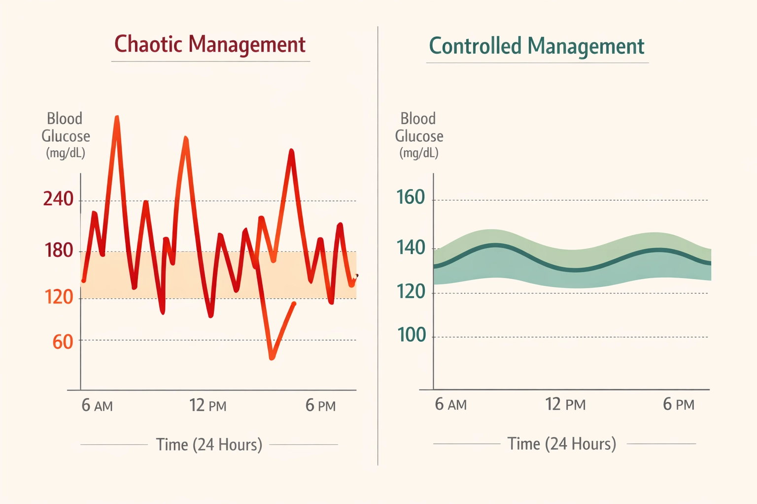 Comparison of chaotic versus controlled blood glucose patterns in Type 1 diabetes