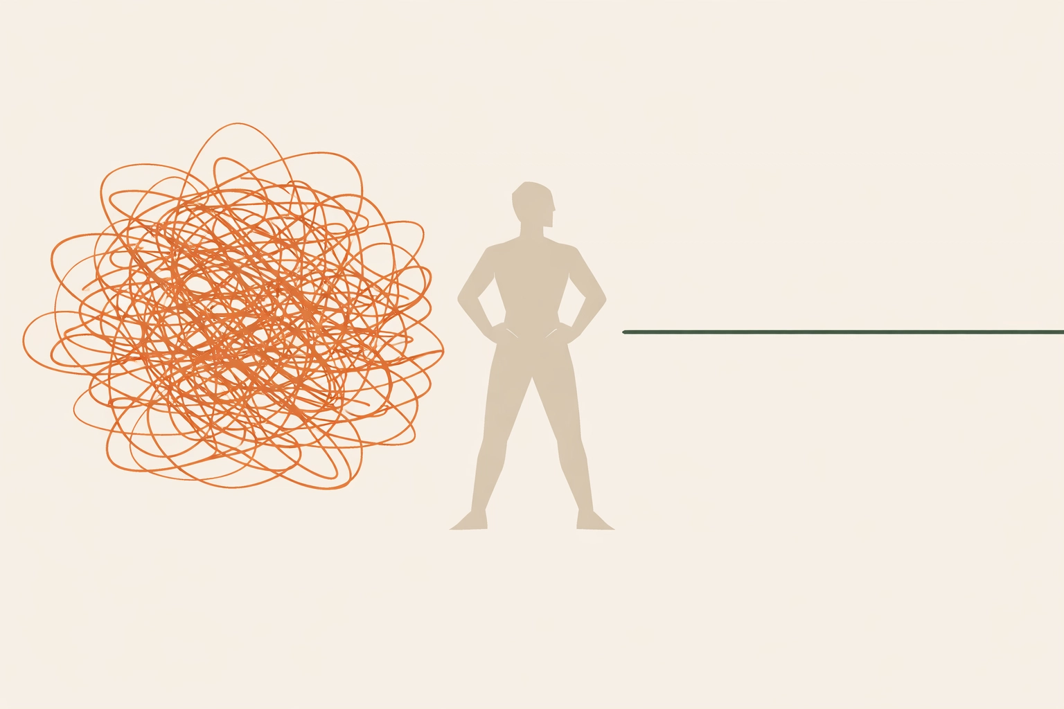 Artwork showing the shift from T1D decision fatigue to a quiet mind through data-driven connection.