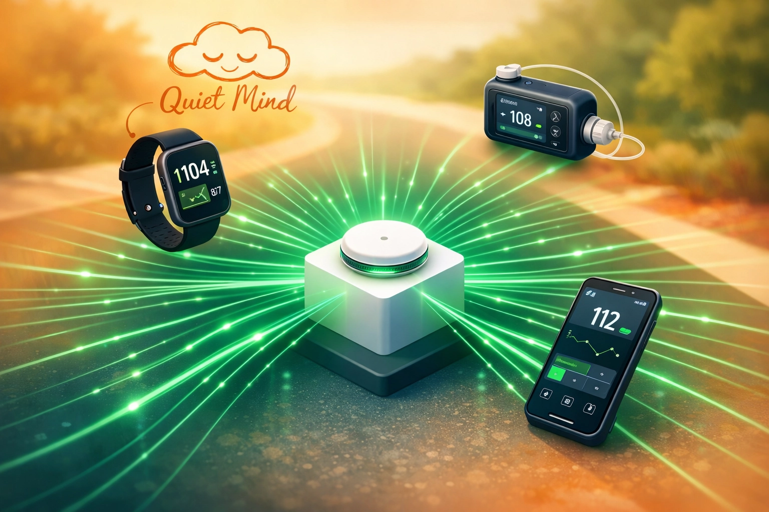 Integrated CGM system connecting a sensor to a pump and smartwatch for automated diabetes management and freedom.