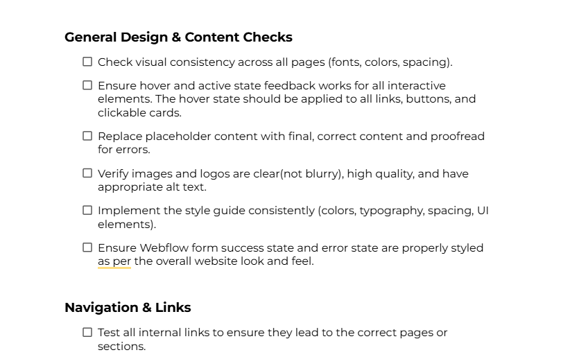Webflow Website Pre‑Launch QA Checklist