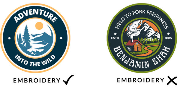 An image showing two different designs and showing that only one design can be embroidered because of the complexity of the designs.