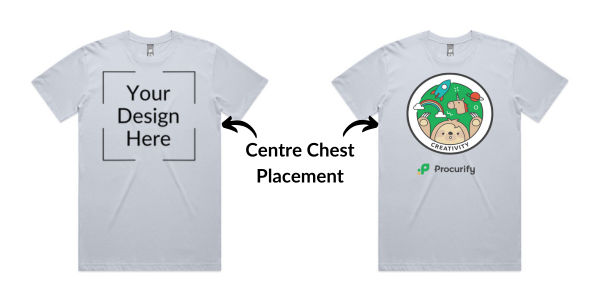 An image showing an example of a centre chest placement of a logo on a t-shirt