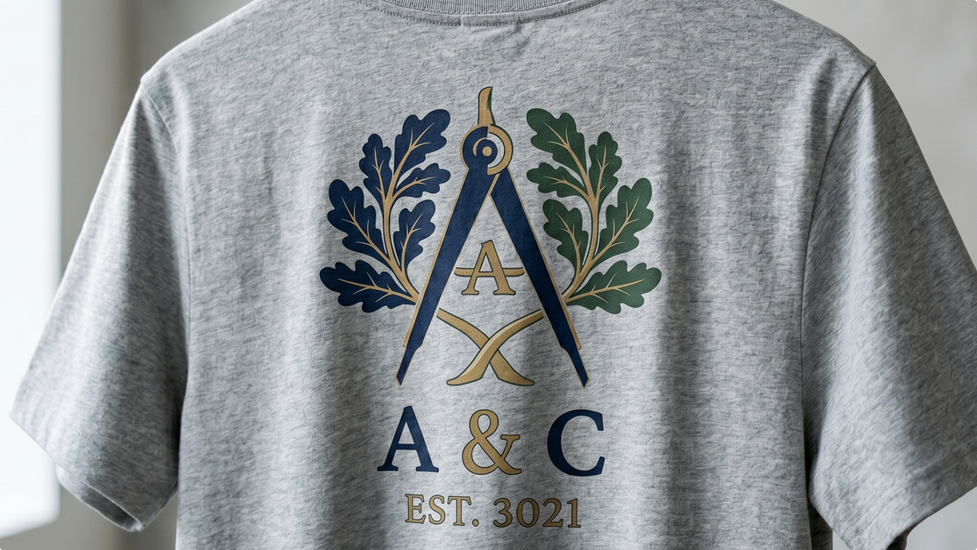 Screen printing a brand logo onto a grey cotton t-shirt using a mesh stencil