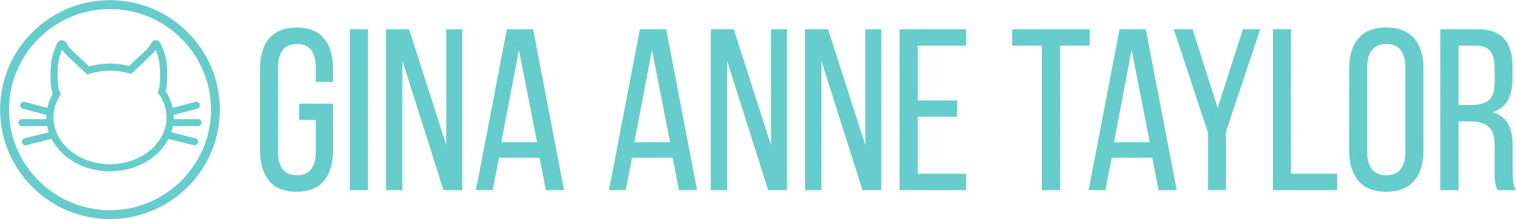 Logo with a stylized cat face inside a circle next to the name Gina Anne Taylor in turquoise text.