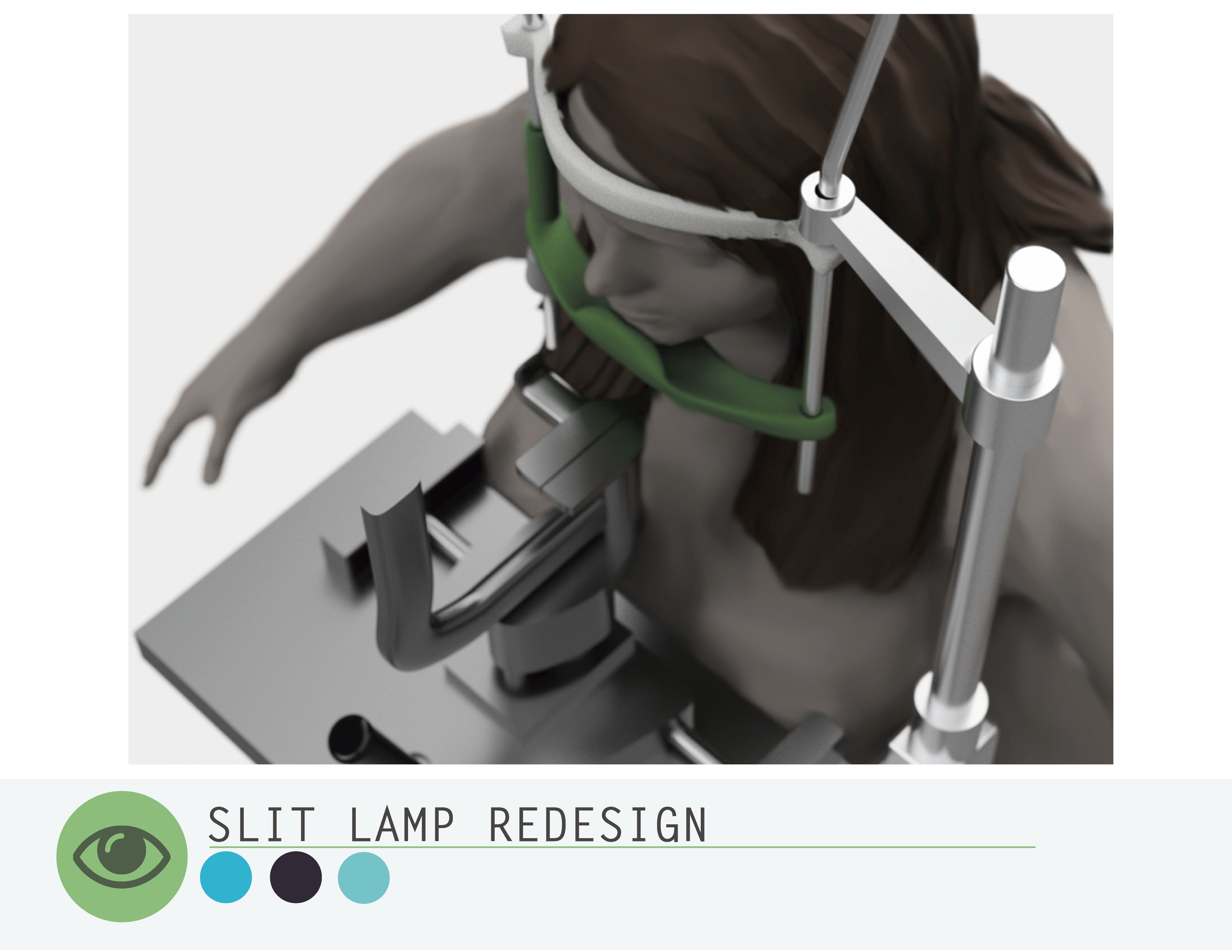 Top view of a person using a slit lamp device with headrest and chin support.