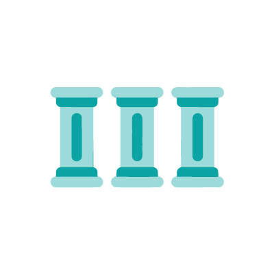 Illustration of three turquoise classical pillars standing side by side on a white background.