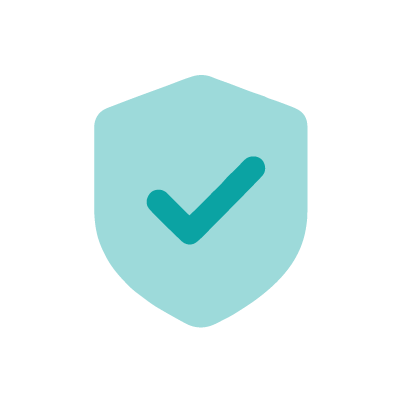 Light blue shield icon with a teal checkmark symbol in the center representing security or verification.