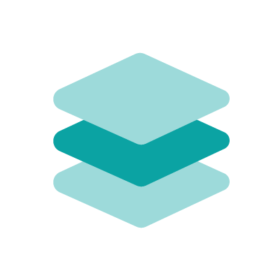Illustration of three stacked layers in varying shades of teal, symbolizing a stack or layered structure.