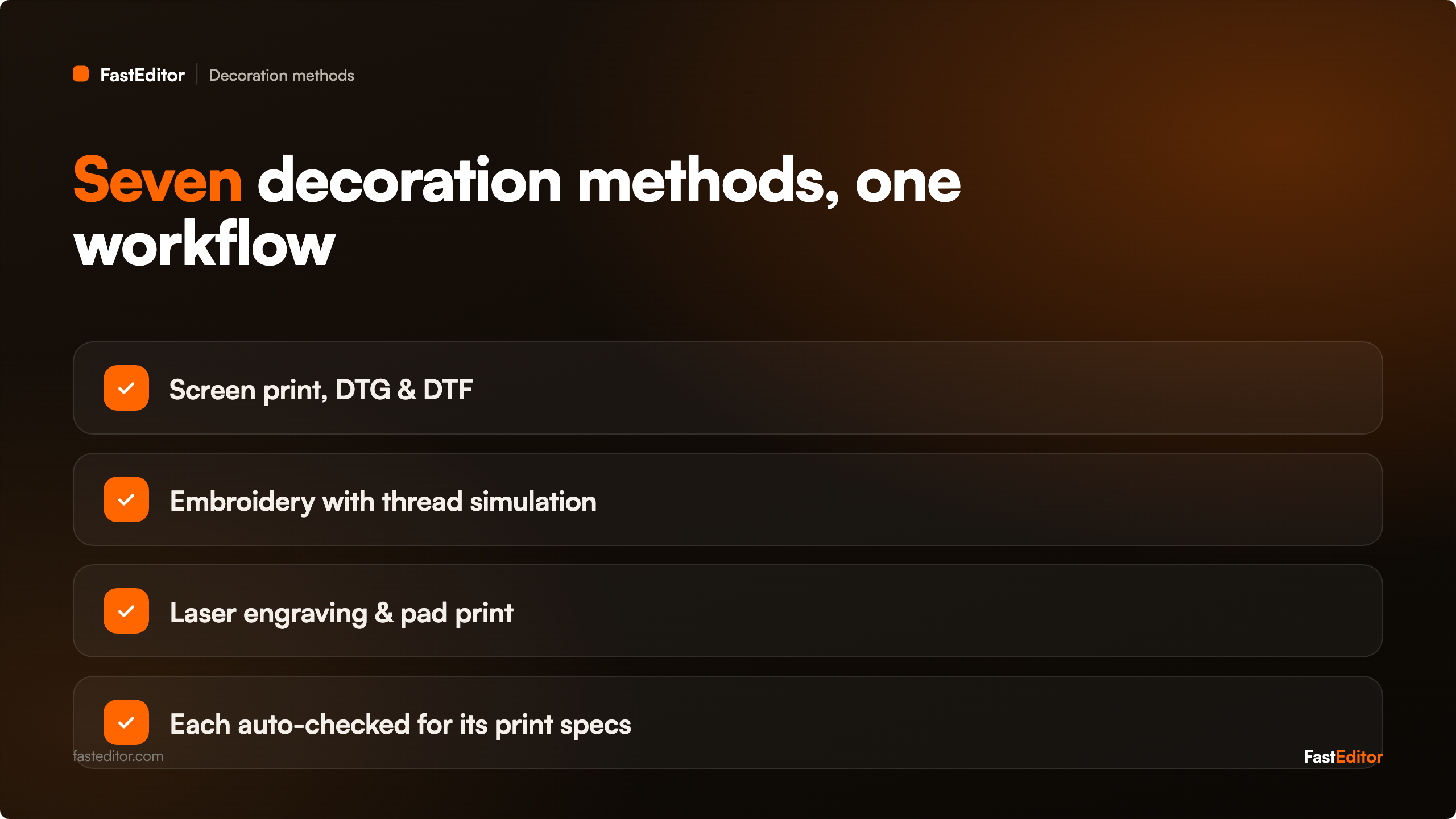 Seven promo decoration methods automated in one workflow