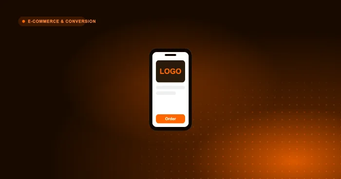 Branded promo ordering app on a smartphone with logo upload and an order button