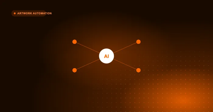 AI as a central node connected to promo artwork tasks