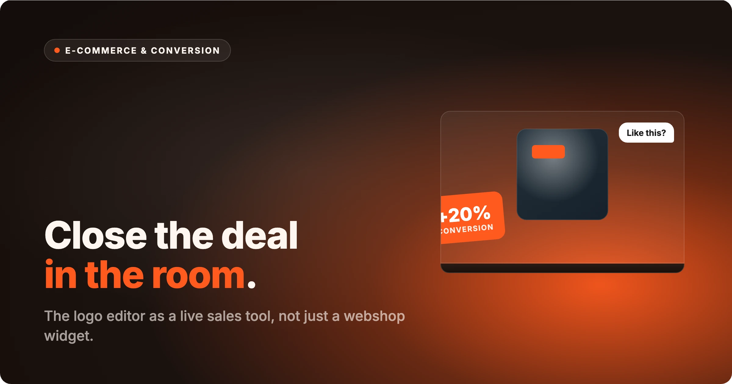 A sales rep showing a buyer their logo on a product live on a laptop across a meeting table
