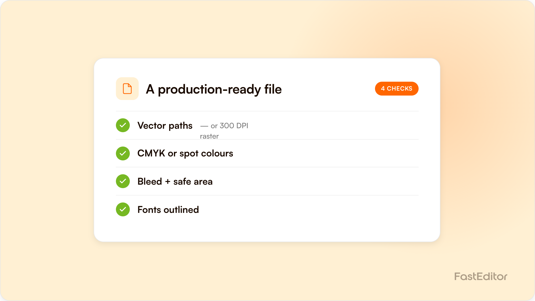 Branded FastEditor graphic explaining what a production-ready file is