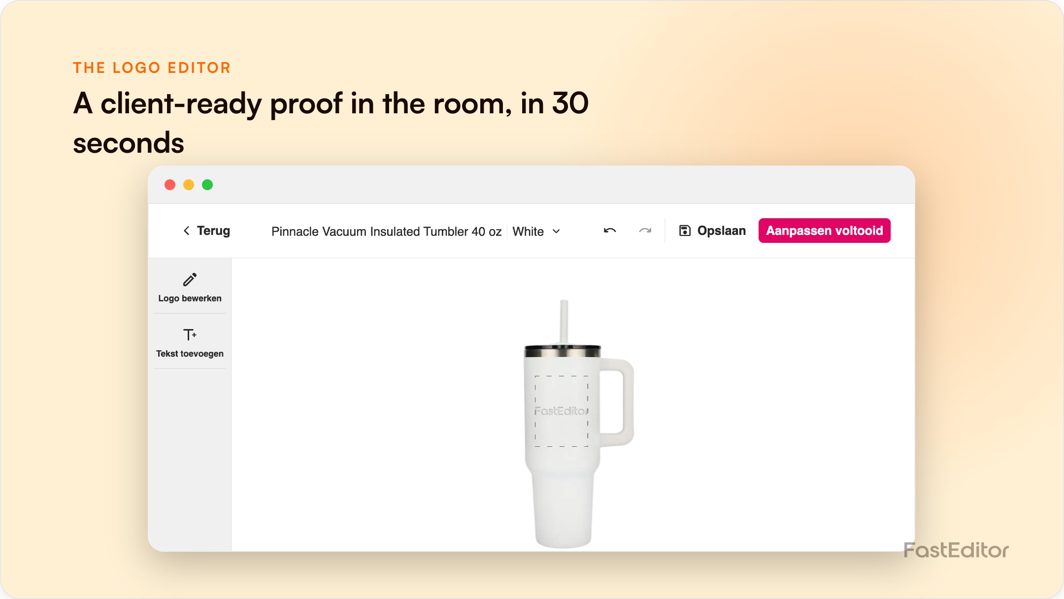 Branded FastEditor graphic on the logo editor as a sales tool