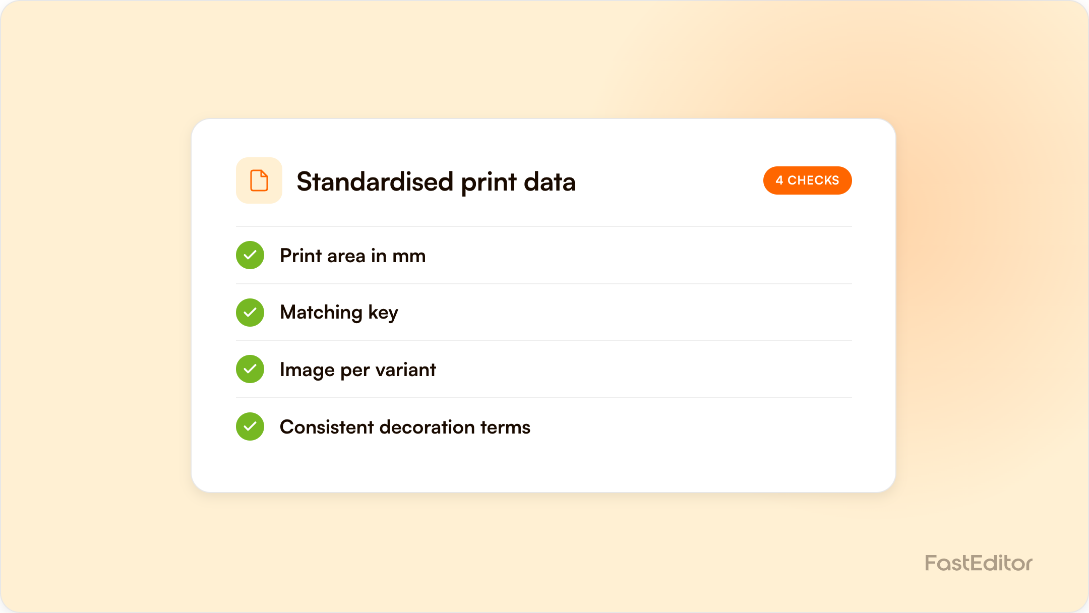 Branded FastEditor graphic on standardising print data in a supplier catalogue