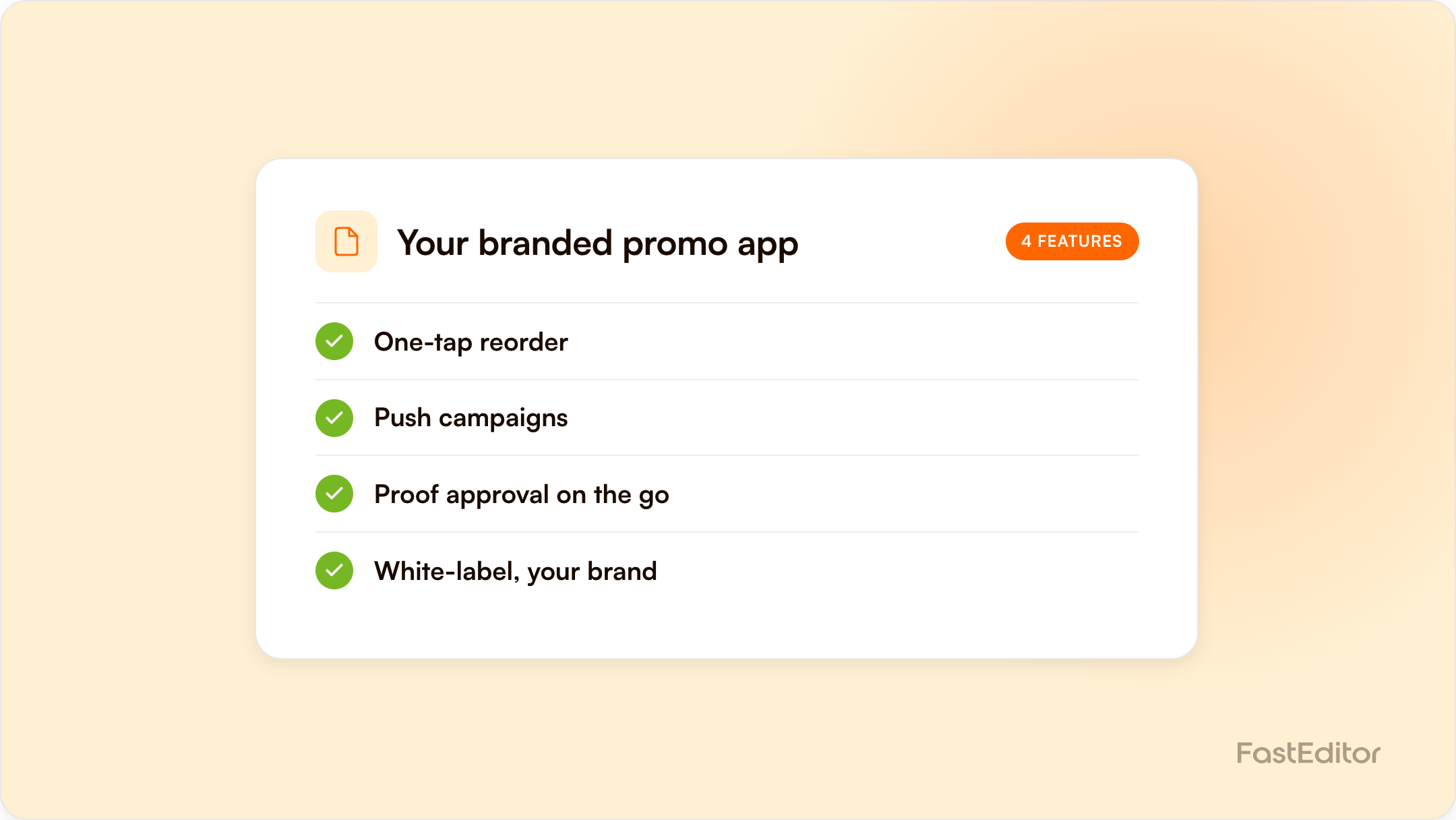 Branded FastEditor graphic on a branded mobile app for promotional products