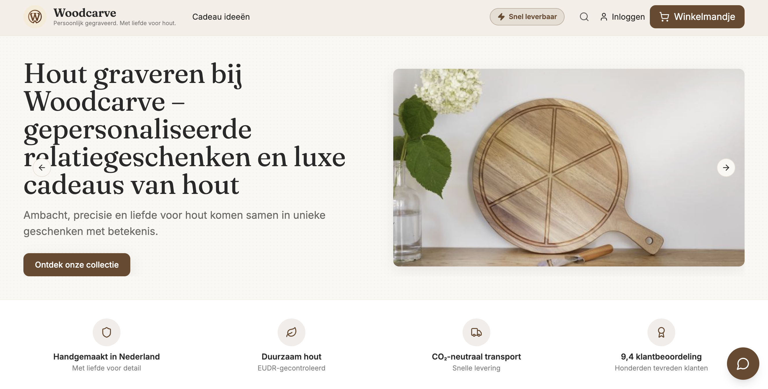 Woodcarve webshop built with FastEditor personalization