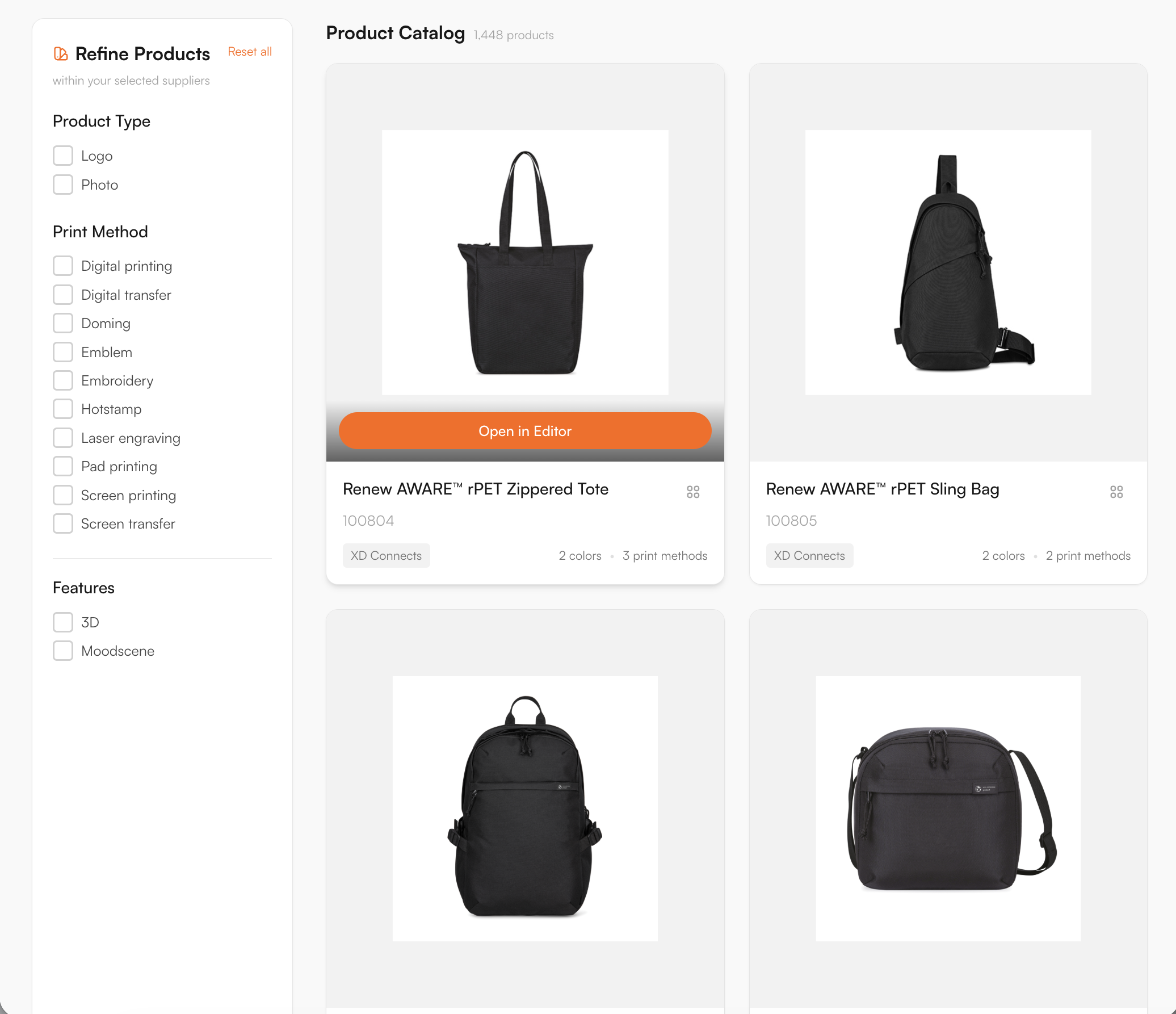 XD Connect catalogue in the FastEditor Product Hub