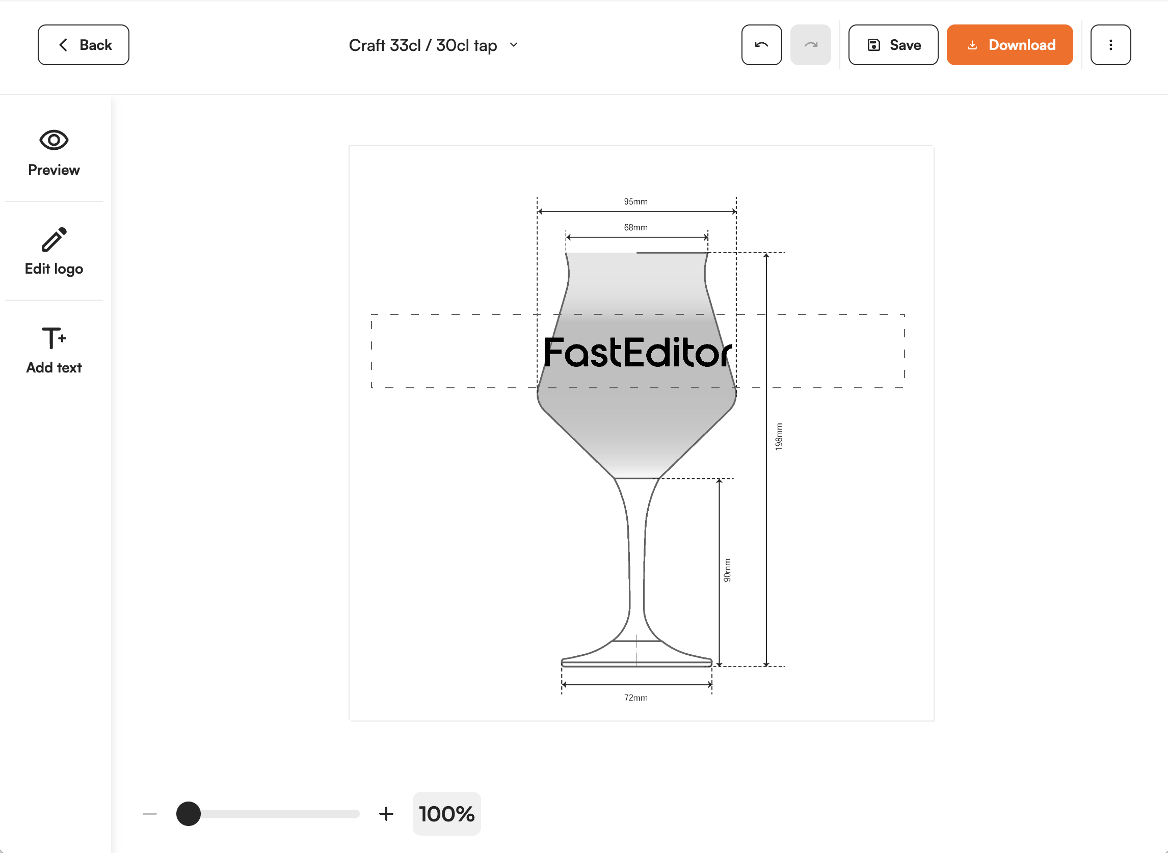 Supplier product shown in the FastEditor editor