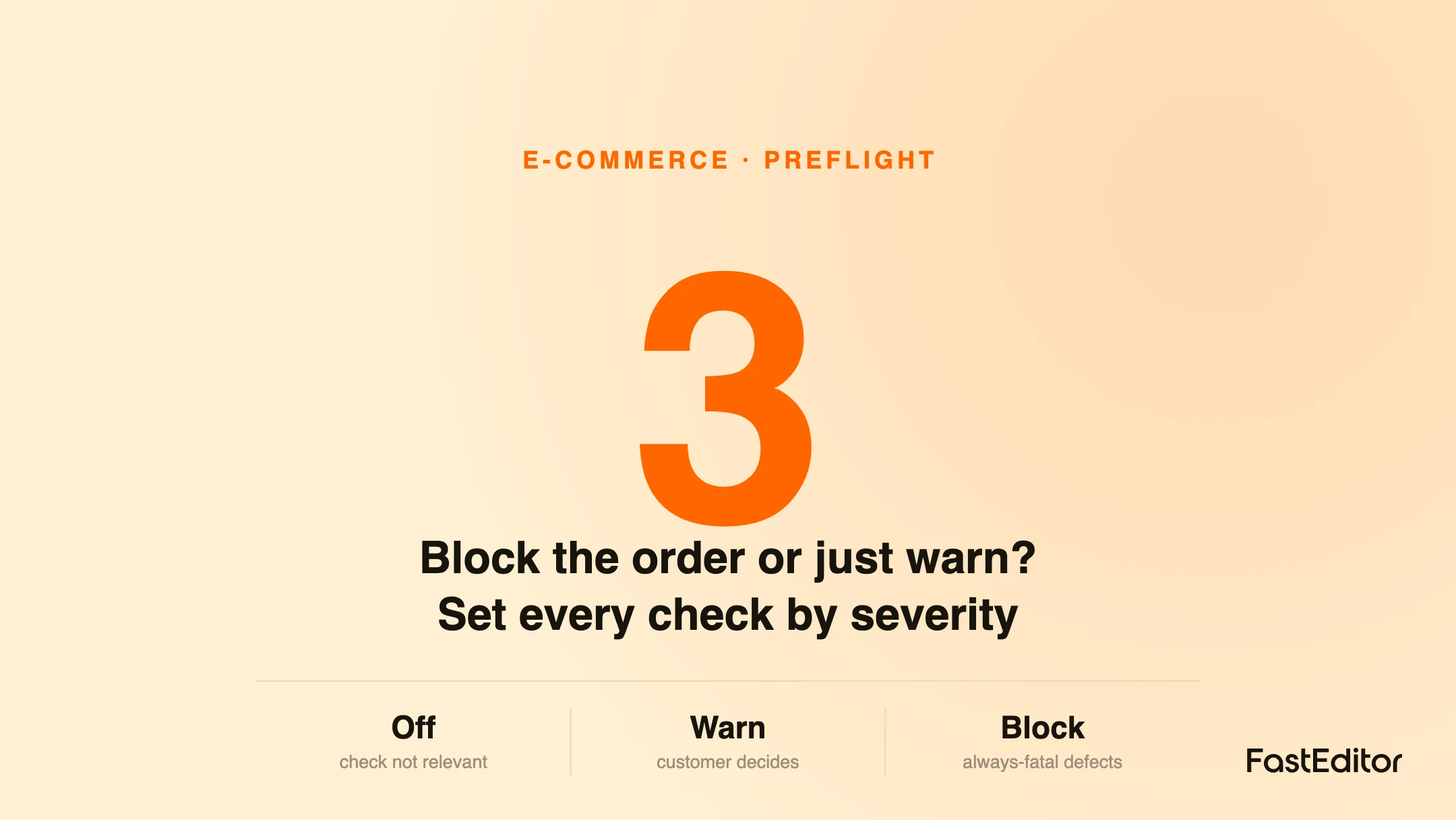 Branded FastEditor graphic on preflight checks blocking or warning at checkout