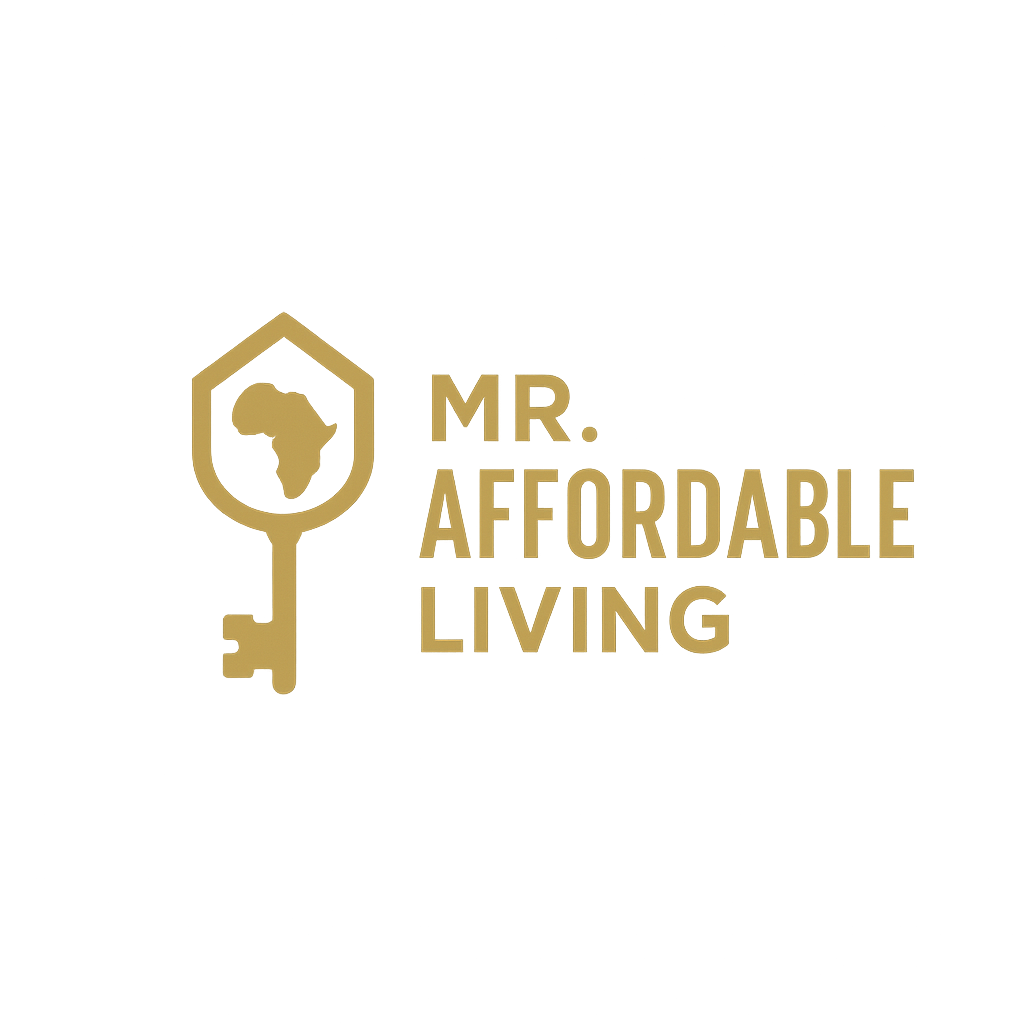 Logo with a key icon featuring the African continent and text reading 'Mr. Affordable Living'.