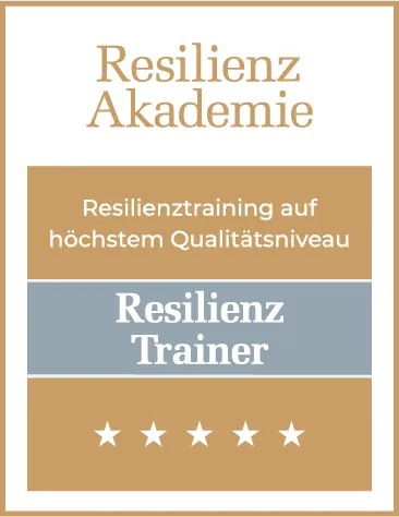 Offizielles Logo der Resilienz Akademie mit fünf Sternen und dem Titel „Resilienz Trainer“. Ein Nachweis für professionelles Resilienztraining auf höchstem Qualitätsniveau von Alexander Neubert.