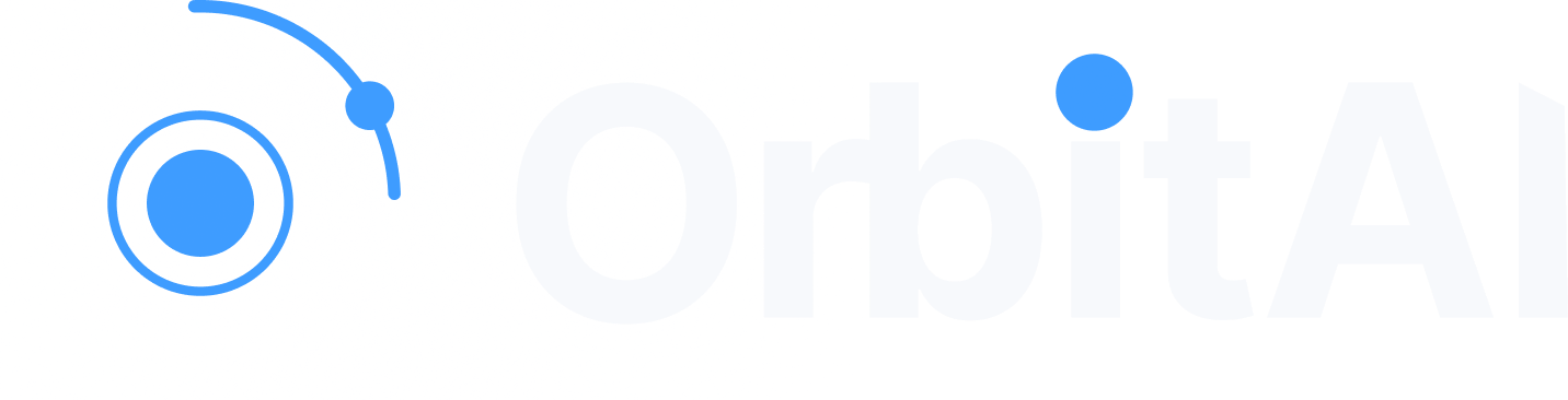 OrbitAI company logo with stylized blue circular orbit graphic and text.