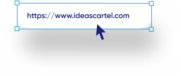 Clickable URL https://www.ideascartel.com with a dark blue arrow cursor pointing at it.