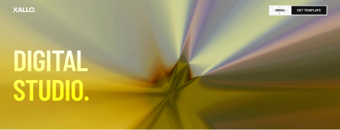 Abstract background with yellow and green gradient and text 'XALLO. DIGITAL STUDIO.' with a menu and get template buttons.