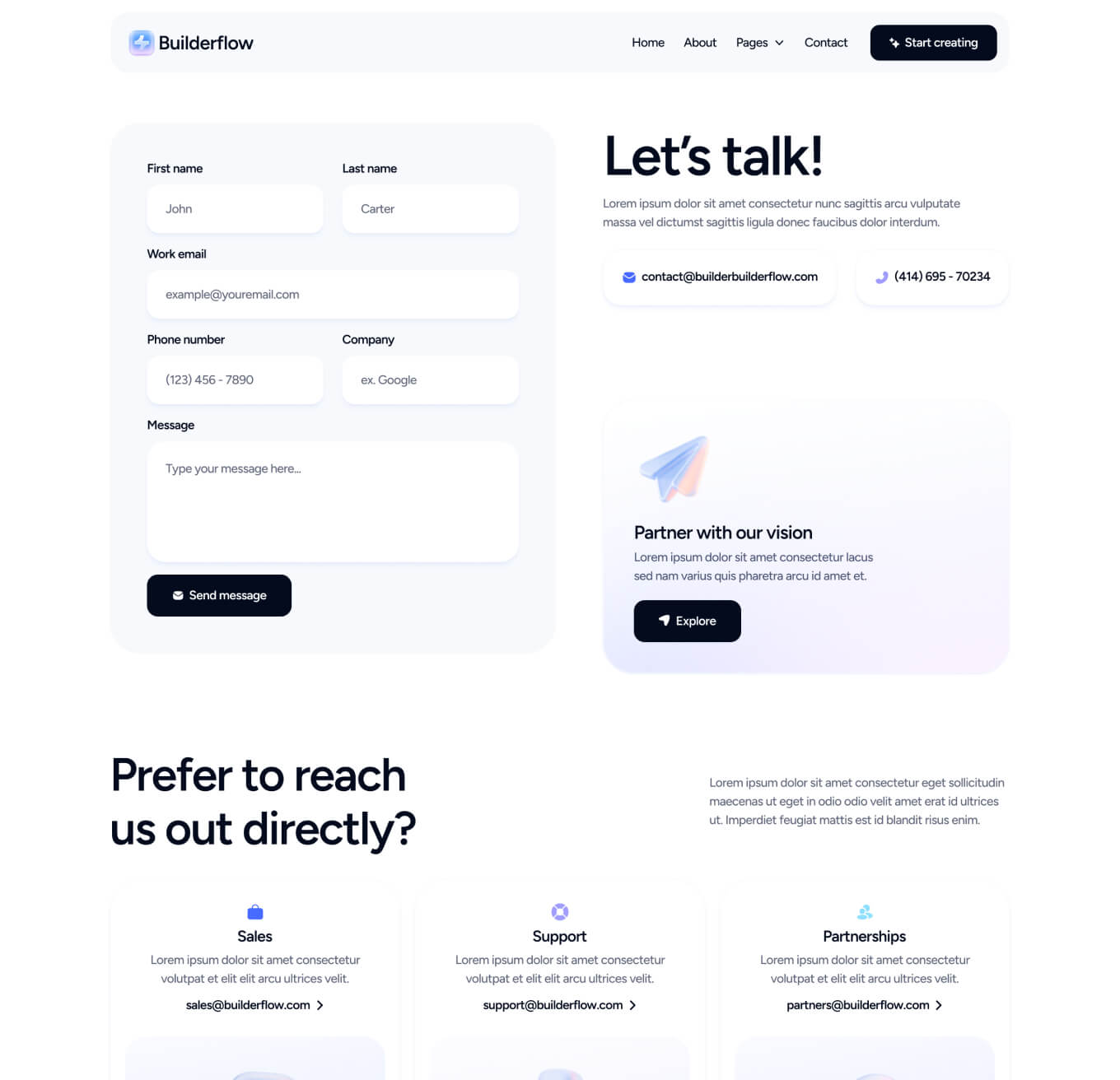 Builderflow - Contact V3 Page - AI App Builder Webflow Template