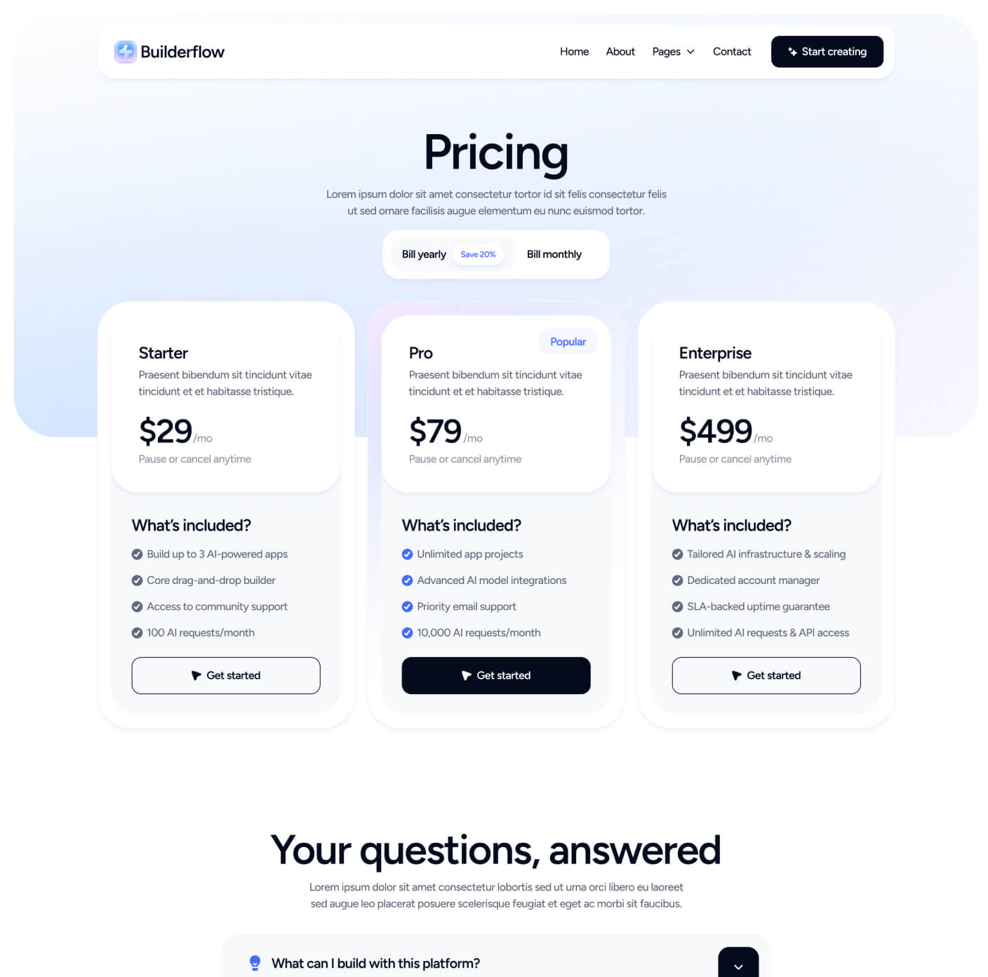 Builderflow - Pricing Page - AI App Builder Webflow Template