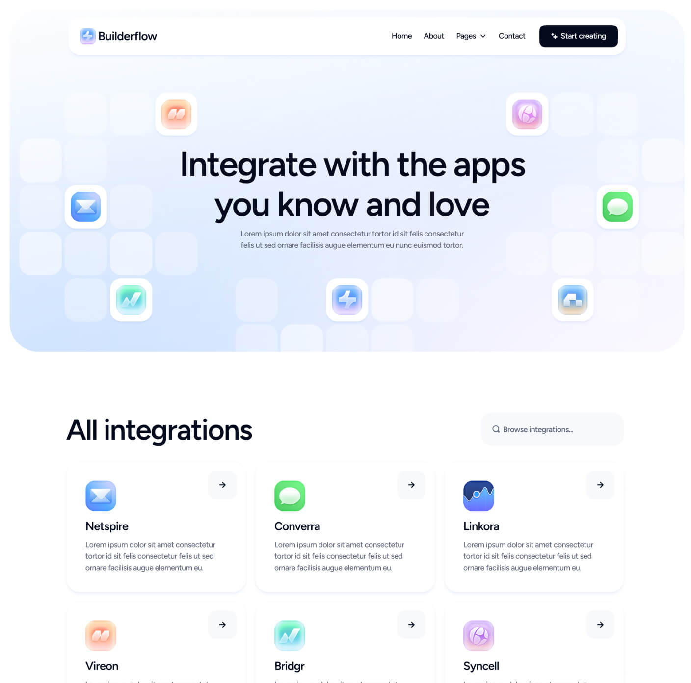 Builderflow - Integrations Page - AI App Builder Webflow Template