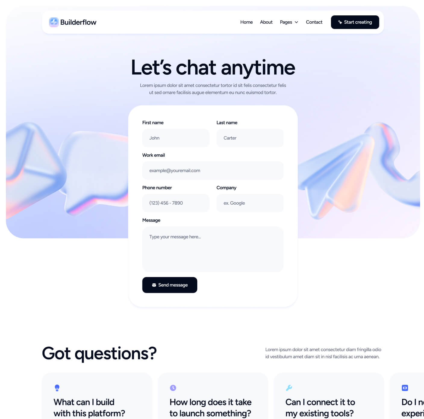Builderflow - Contact V2 Page - AI App Builder Webflow Template