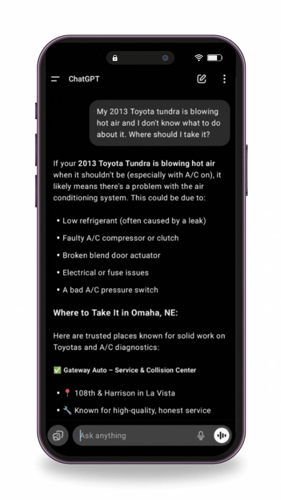 An image of what it looks like to appear in AI search results