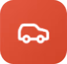 White van icon on a rounded red square background.