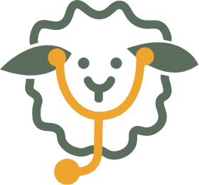 Stylized sheep face outline with a stethoscope integrated into the design.