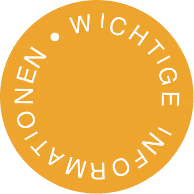 Orange circle with white text arranged in a circular pattern reading 'Wichtige Informationen' separated by a white dot.