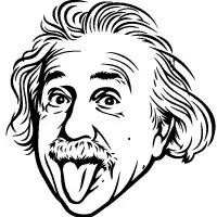 Black and white line drawing of a man with wild hair sticking out his tongue.