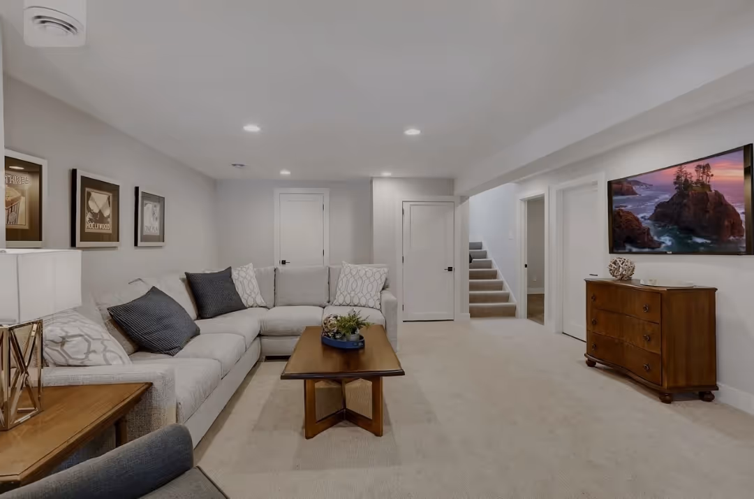 Basement area prepared for kitchenette or kitchen zone