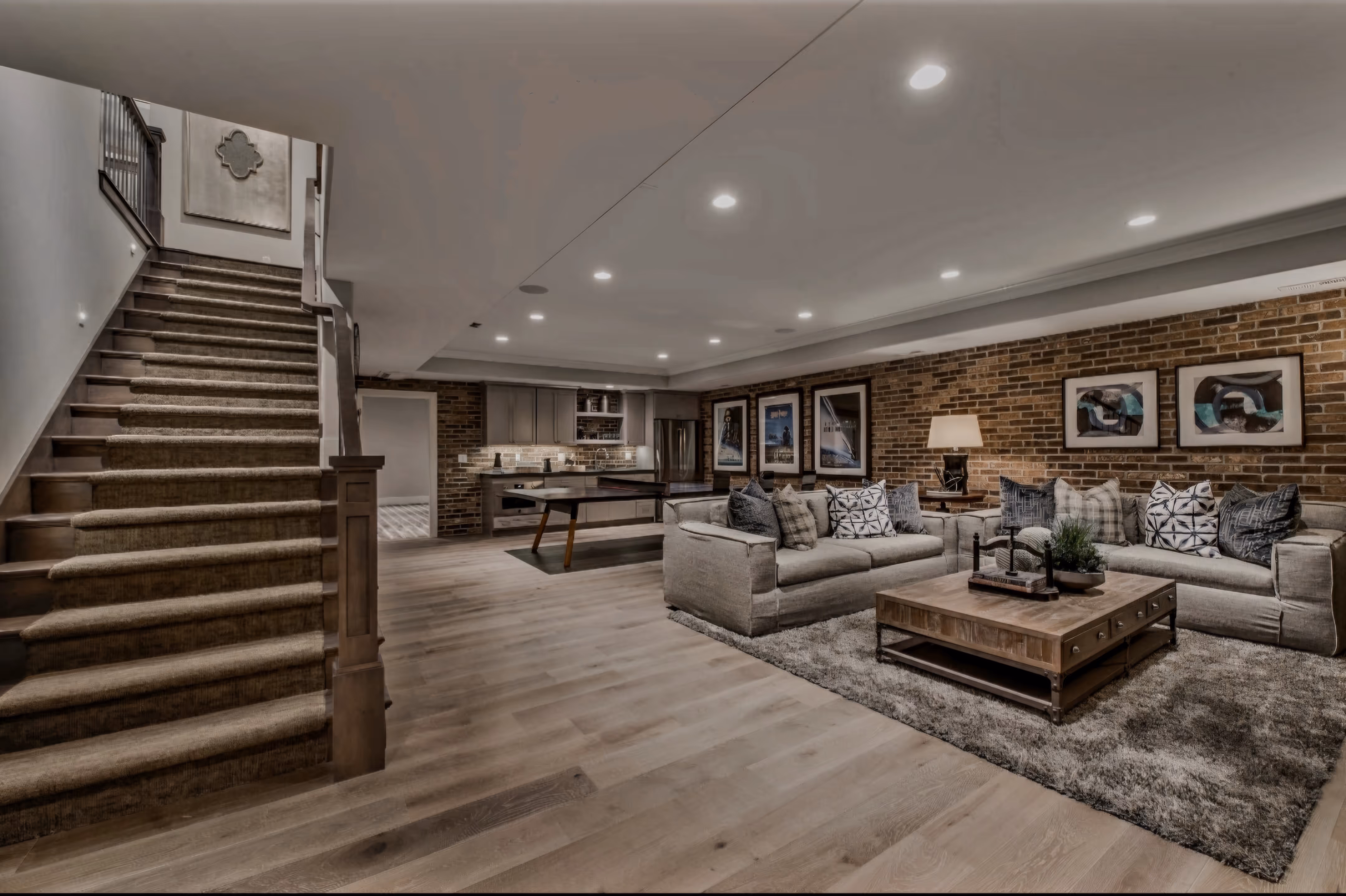 Finished basement development with modern living area