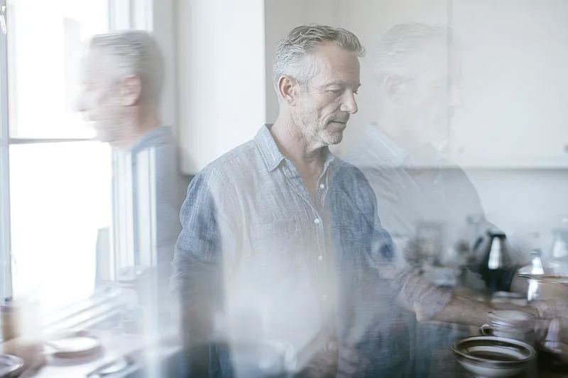 Man at home by the kitchen window