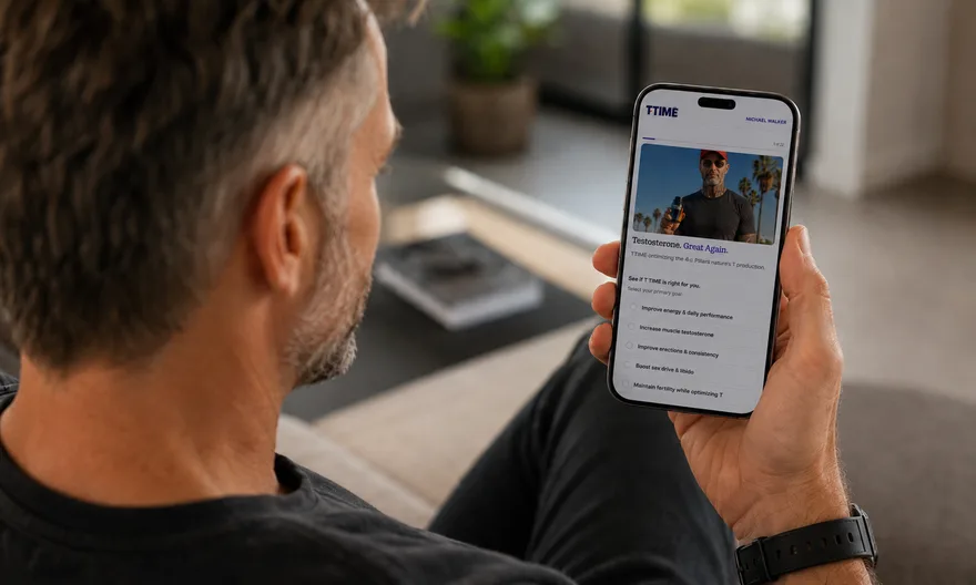 Man completing the T·TIME medical intake on his phone