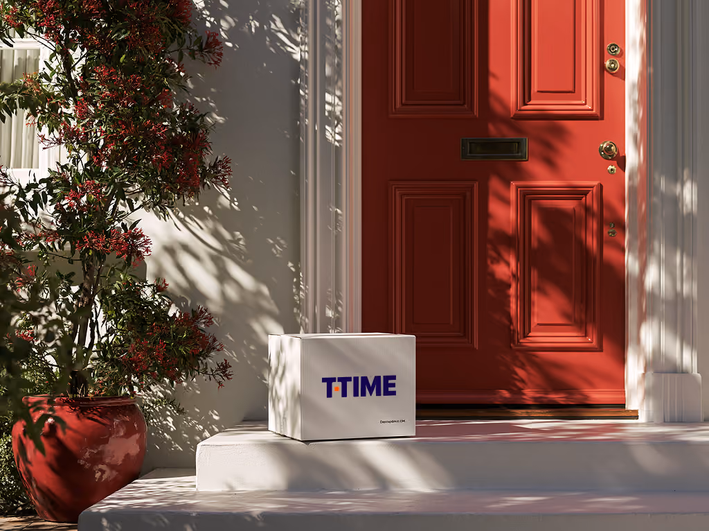 T·TIME box delivered to a front door