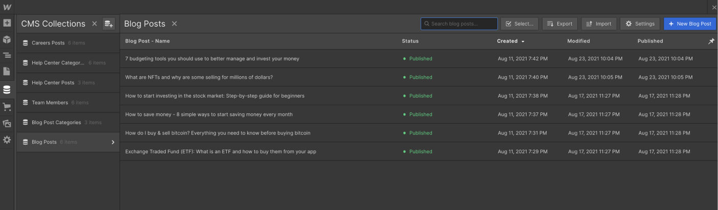 CMS Collection - Fintech X Webflow Template