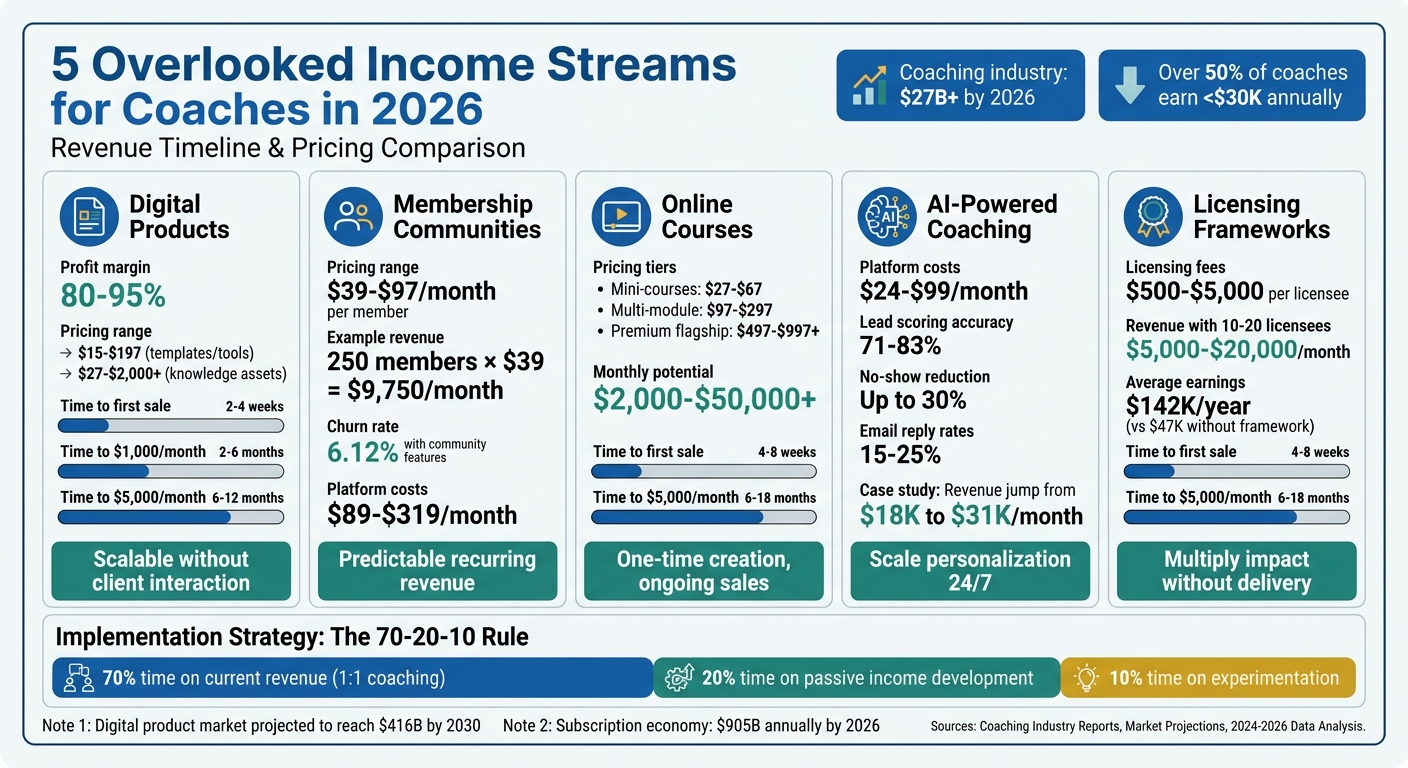 5 Income Streams for Coaches: Revenue Timeline and Pricing Comparison 2026